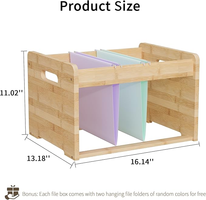 Bamboo Hanging File Organizer, Office Desk File Organizer for Letter Size, Wood Hanging File Folders Organizer Record Holder Storage Stand Bookshelf Easy Assembly, Natural