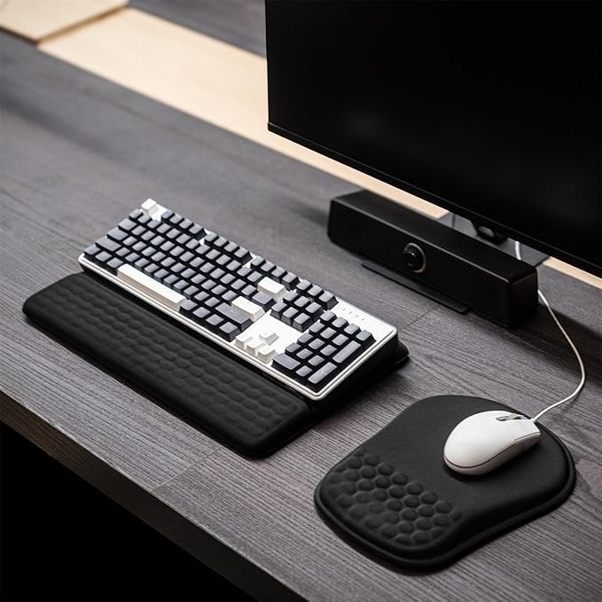 Keyboard Wrist Rest -Ergonomic Ergonomic Mouse Pad and Keyboard Wrist Rest- with Carpal Tunnel Pain Relief Massage Bumps and Full Memory Gel Design - Ideal Frequent Computer (Black)