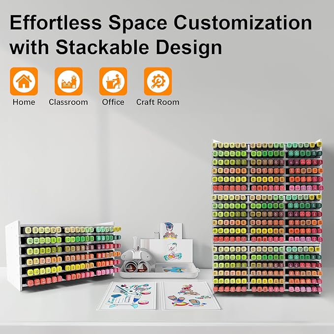 Marker Storage Organizer, Marker Holder for 108 Markers, Pens, Watercolor Brushes, and Colored Pencils – Desktop Art Supply Organizer for Home, Office, and Classroom