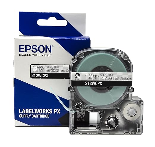 Epson LABELWORKS 212WCPX Genuine PET (Polyester) Tape Cartridge - White on Clear Label Maker Tape - 1/2" (12MM) Wide, 30'