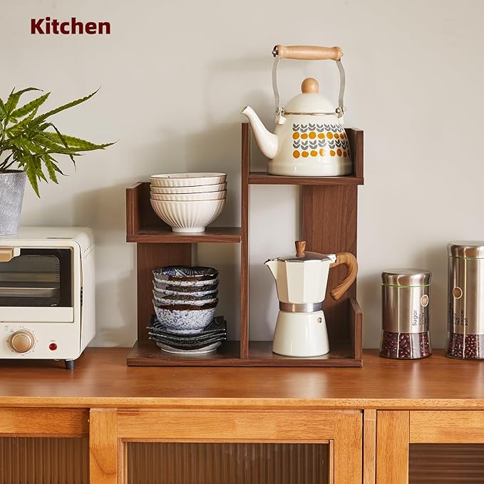 Small Bookshelf - Unique Cactus Design, Kitchen Counter Shelf, Light Walnut Wood, YD-DSR002LW