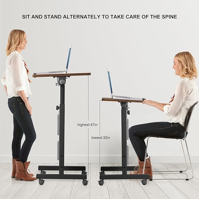 KOUPA Height Adjustable Standing Desk,widths16 in Length 31 in, Portable Rolling Mobile Stand Up Table with Wheels, 360 Degree Flip Laptop Computer Desk for Home Office, Rustic Brown