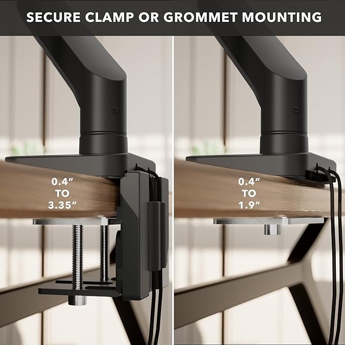 Mount-It! Proflex Series Heavy-Duty Monitor Desk Mount, Fits 17–49” Ultrawide Screens, Full Motion Gas Spring Arm, 44 lbs Capacity, USB-C & USB 3.0 Ports, VESA 75/100, Clamp or Grommet Base
