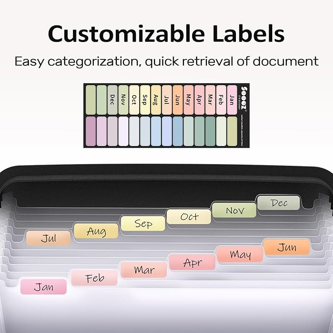 Sooez 13 Pocket Accordion File Organizer, Zipper Expanding File Folder Organizer, Reinforced Plastic Accordion Folder, A4 Letter Size, Portable Folders for Documents, SkyBlue