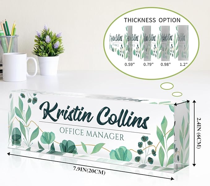 Custom Name Plate for Desk, Personalized Desk Name Plate on Clear Acrylic Glass, Appreciation Gifts for Teacher Employee Boss Coworkers Nurse, Office Desk Accessories for Women Men (Olive)