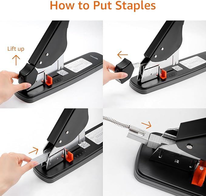 Amazon Basics Effortless Heavy Duty Stapler, 210 Sheets High Capacity, Large Office Stapler with 1000 Staples, Black