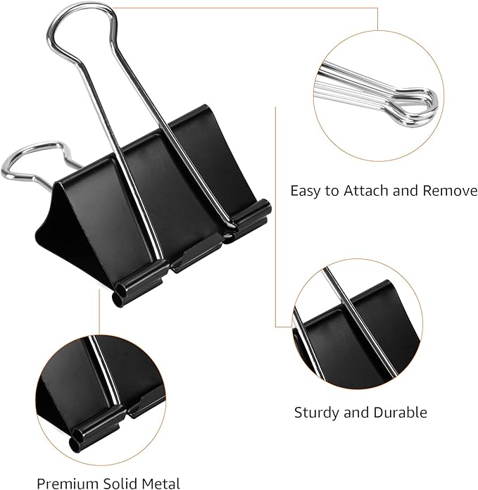 Amazon Basics Sturdy Binder Clips for Office Use, 96 Count (96 Pack of 12), Medium, 1.25 in, Black