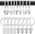 AMZSEVEN 100 Pack Metal Curtain Rings with Clips, Drapery Clips with Rings, Drapes Rings 1 inch Inner Diameter, Fits Diameter 5/8 inch Curtain Rods, White