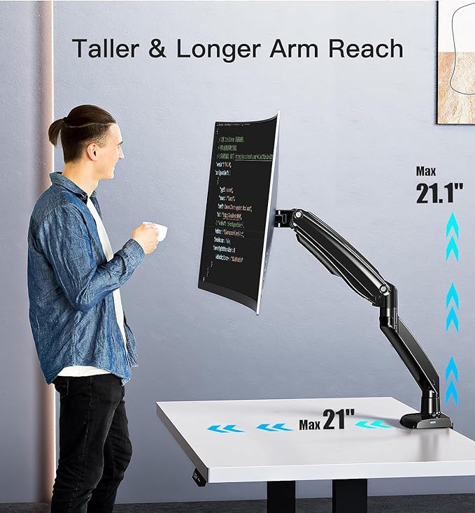 HUANUO Heavy Duty Monitor Arm for 49-Inch Ultrawide/Curved Screens, Full Motion Adjustable Monitor Mount with Aircraft-Grade Aluminum, Holds 26.4lbs, VESA 75x75/100x100mm