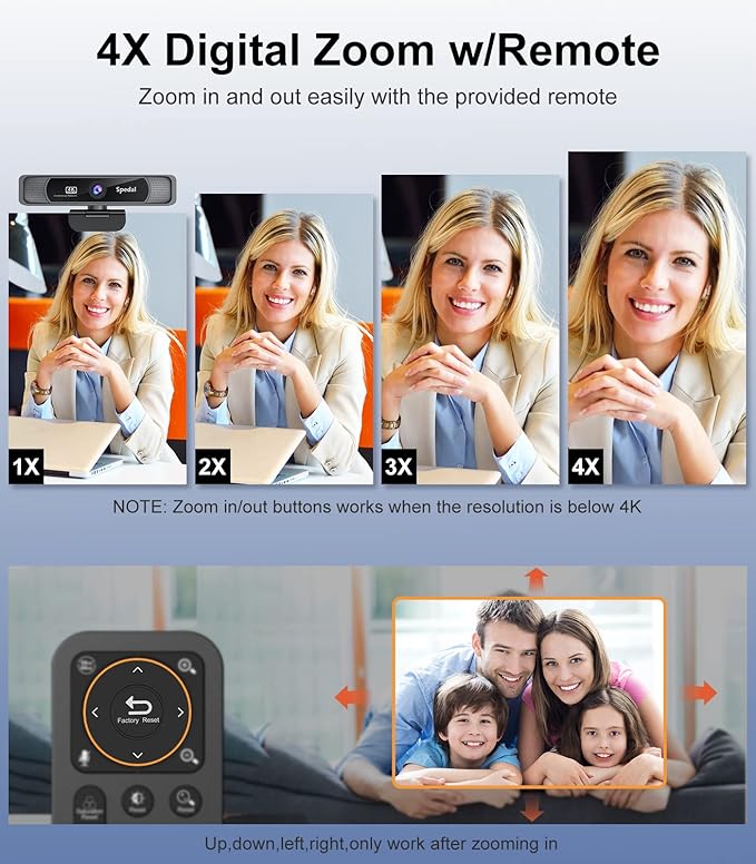 Spedal 4K Webcam with Tripod, Wide Angle 120° USB Webcam, Sony 1/2.8" Sensor, Dual Microphones, Remote Control, Auto Focus for Video Conferencing, Online Meetings, Streaming, Zoom & Teams