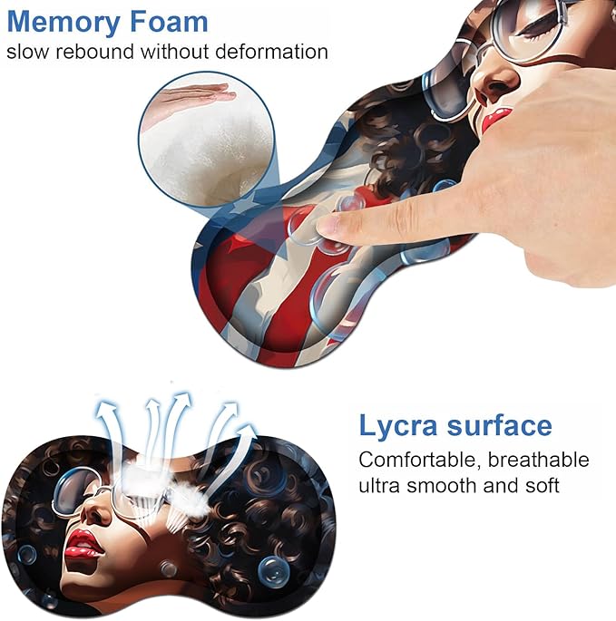 Ergonomic Keyboard Wrist Rest & Mouse Pad Wrist Rest Set, Large XXL Gaming Desk Mat 31.5"x 11.8" with Memory Foam, Easy Typing Pain Relief for Office & Home, African American Girl