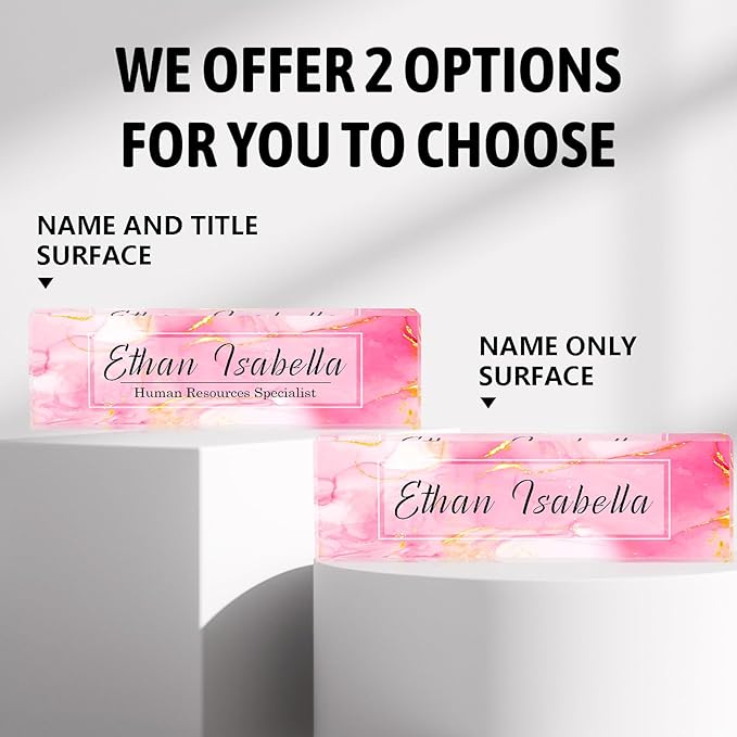 Custom Name Plate for Office - Personalized Desk Decor, Employee Appreciation Gifts - Pink Marble