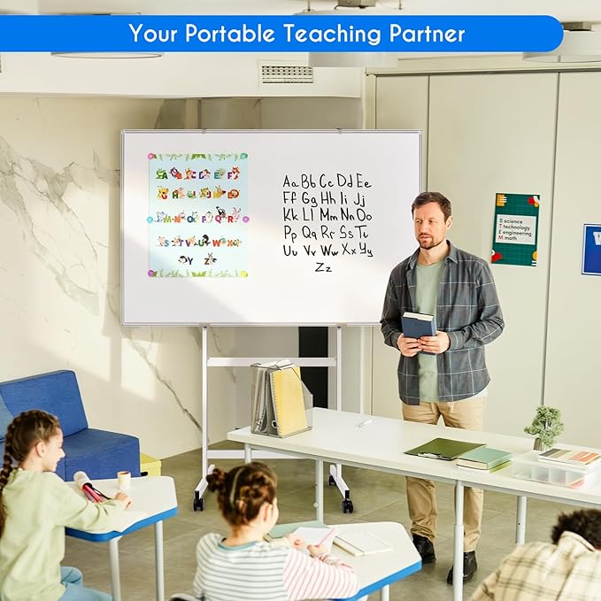 Maxtek Mobile Whiteboard Stand with Wheels, Height Adjustable No Drill Needed Dry Erase Board Easel Stand for Classroom, Office, Home & School, Whiteboard Stand Only