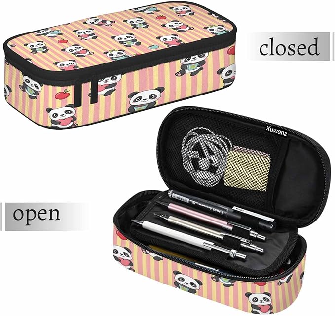 Pandas Pencil Bag Funny Panda Animal Stripes Cup Love Paper Big Capacity Pencil Case Pencil Pouch Pen Bag School Students Boy Girl