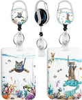 2 Pack Funny Diving Cat ID Badge Holder with Heavy Duty Retractable Reel Keychain for WomenStudents,Teachers, Nurses, Office Use