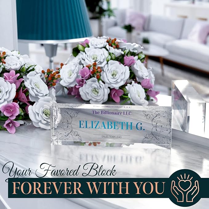 Desk Name Plate Personalized, Custom Name Plates 2½/x8 Inches, Thick Crystal-Clear Acrylic, Gift Box, Office Desk Decor. USA Made by ACRYLUXE (Belvedere)