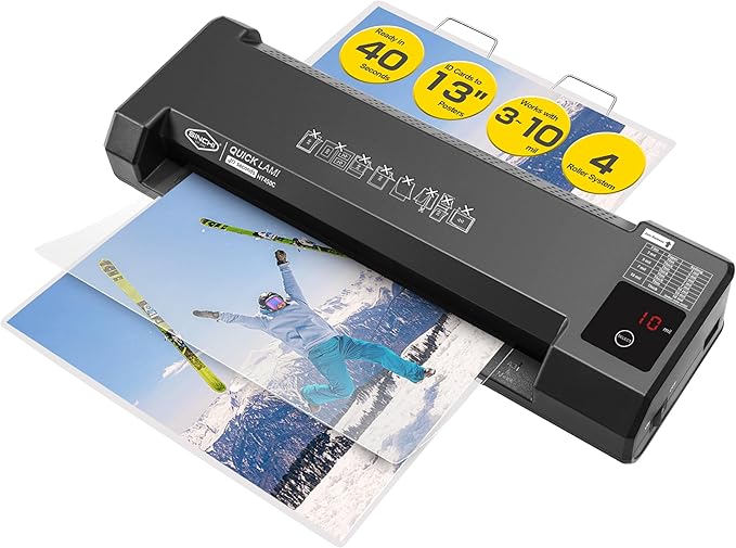 SINCHI 13-Inch Thermal Laminator & Foil Applicator – 4-Roller, 3–10 Mil, 40s Warm-Up, 43s/Page, LED Touch Panel, Jam Release, Auto Shut-Off, 10 Sheets Included – for Office, School & Home Use
