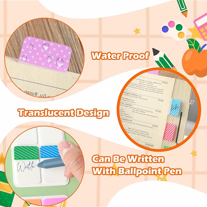 400 Pcs Sticky Index Tabs Colored Sticky Tabs Writable and Repositionable File Tab Self Adhesive Colored Page Markers Labels for Reading Notes Books Book Binders Papers Documents Classify Files