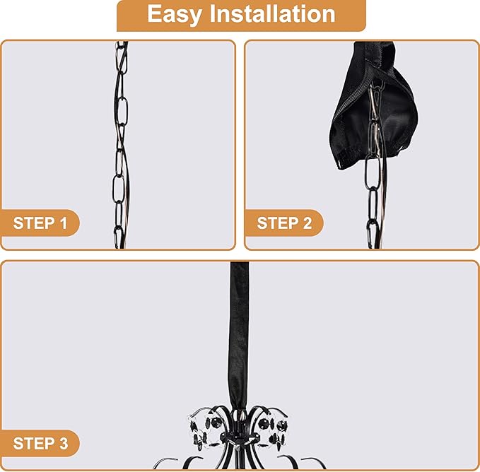 Chandelier Chain Cover 2 Pack Touch Fasteners Black 3.28 Feet Brushed Polyester Fabric Chain Sleeve for Chandelier Cord Cover Decorative Cord Hider Easy Install