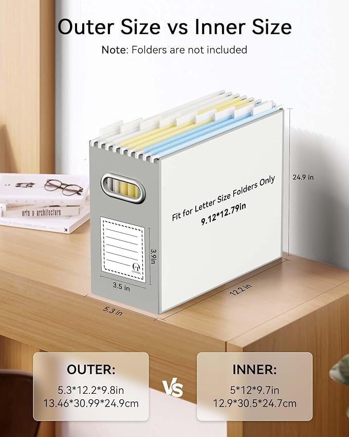 Oterri Cardboard File Organizer Box for Hanging File Folders Letter Size,File Box for Computer Desk,File Cabinet,Working Home,Office,Classroom (Grey, Letter Size - 4 Packs)