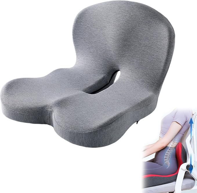 Celina Orthopedic Cushion, Celina Seat Cushion - Car Cushion with L Shaped Ergonomic Design, Memory Foam Seat Cushion for Office Chair, Car and Gaming Seat (Light Gray)