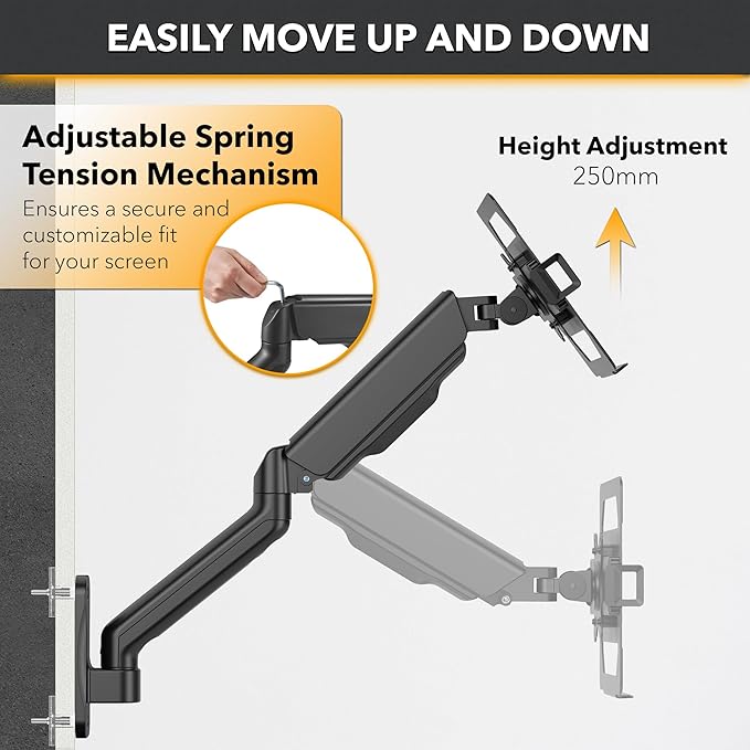 CondoMounts LTP8017 Laptop Wall Mount | Spring-Assisted Arm for 17"–32" Screens, Free-Tilting VESA Laptop Holder, Space-Saving Design, Heavy-Duty Build, Matte Black Finish, Easy DIY Installation