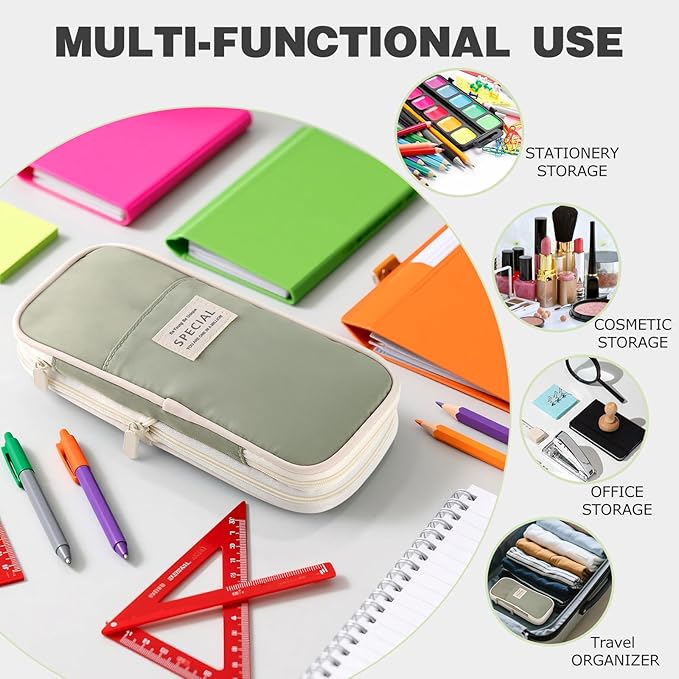 Large Capacity Pencil Case with Zipper, Aesthetic Pencil Pouch, Portable Stationery Organizer Bag for Teen and Adults, Big Pencil Bag for College, Office, Travel