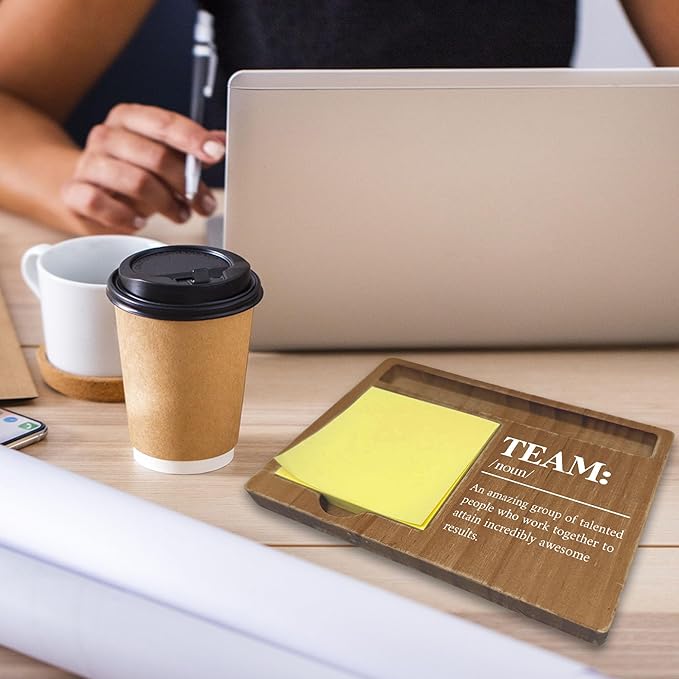 Wooden Desk Note Pen Holder, 4x6 Inch Team Inspirational Quotes Desk Decor, Sticky Pen-holder for Office Home, Thank You Teachers Day Gifts for Colleague Family Friends-A01