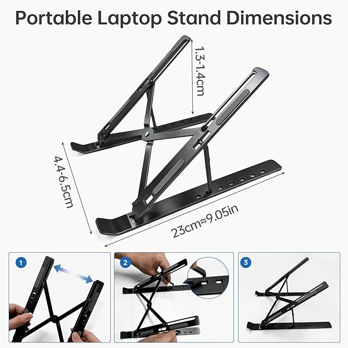 EJAY Laptop Stand for Desk, Aluminum Adjustable Laptop Riser & Ventilated Holder, Foldable Portable Computer Stand for 10-15.6 inch Laptops (Black)