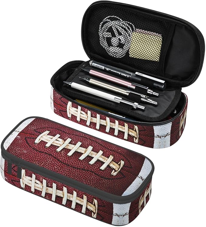 American Football Ball Vintage Theme Pencil Case Storage Pencil Pouch Stationery Bags With Zipper Portable Pen Holder Box Organizer For Boys Teens Student College School Office Supplies