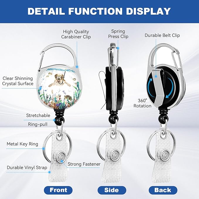2 Pack Funny Diving Cat&Dog ID Badge Holder with Heavy Duty Retractable Reel Keychain for WomenStudents,Teachers, Nurses, Office Use 2