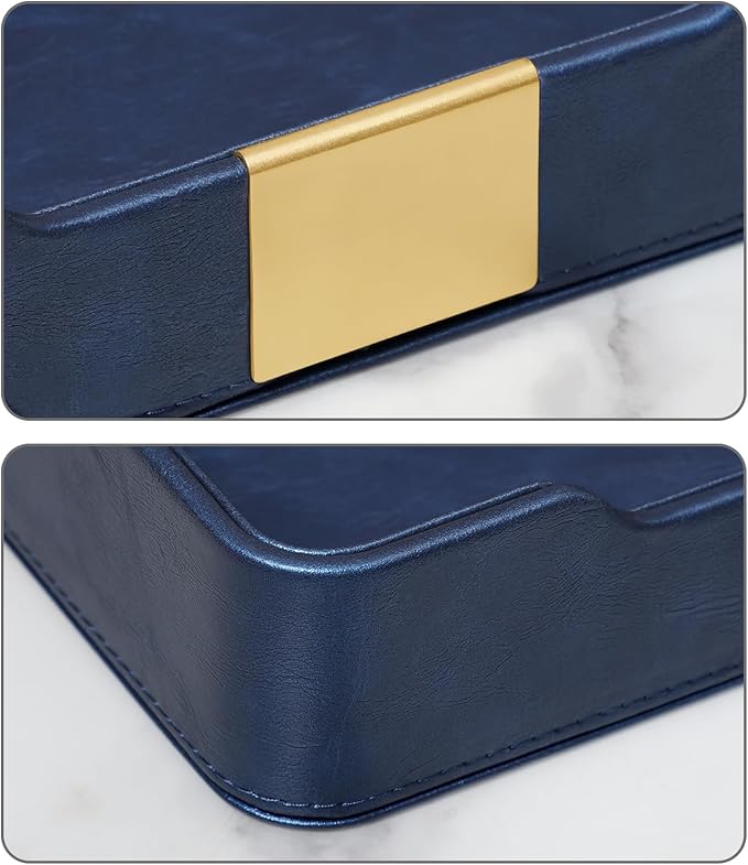 10.2" x 6.7" Nightstand Organizer Tray with Gold Accent, Decorative Valet Trays Cologne Organizer for Men, Key Bowl Perfume Trinket Tray for Dresser Bedside Entryway Table (Navy Blue)
