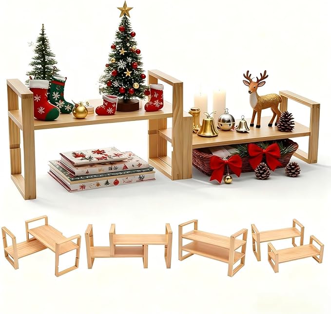 Desk Shelves Desktop Organizer Shelf-No Tools Assembly Interlocking Joints for Enhanced Stability Holds 130lbs for Desk Organizers and Bookshelf Table Top Shelving in Office--Pine Nature Wood Color