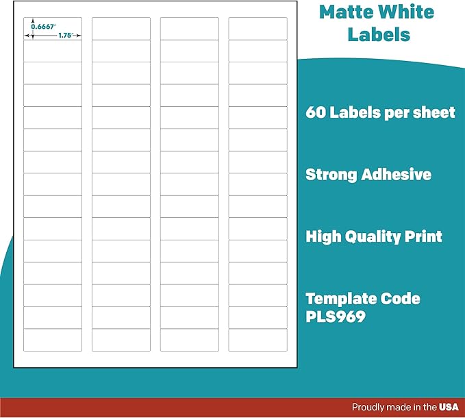 Premium Label Supply White Sticker Return Address Labels – 1-3/4" x 2/3" – Laser/Inkjet Compatible – (60 per Sheet), 100 Sheets – 6,000 Total Adhesive Labels