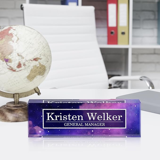 Personalized Name Plates for Office - Gifts for Teacher, Boss, Employee Appreciation - Office Desk Decor (Nebulae)