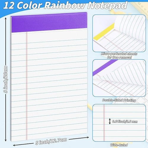36 Pack Legal Pads Bulk, 5x8 Inch Rainbow Notepad, Note Pads College Ruled Perforated Memo Pad for Work Study Daily Note Taking List, Lined Writing Pads Memo Refills Notepads for Office Home School