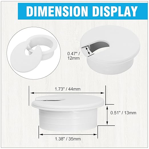 1-3/8" White Desk Grommet, JTemgle Plastic Cable Hole Cover Computer Table Cord Wire Organizer Caps Desktop Cord Management for Home Office TV Stands Tabletops, 2 Pieces