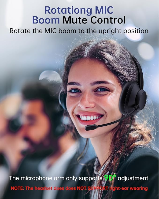 AOC USB Headset with Microphone for PC, Over-Ear Wired Headphones with Mic, Noise-Cancelling Boom, 40mm Audio Drivers, USB-A/C Compatibility for Office, Call Centers & Online Meetings (Black)