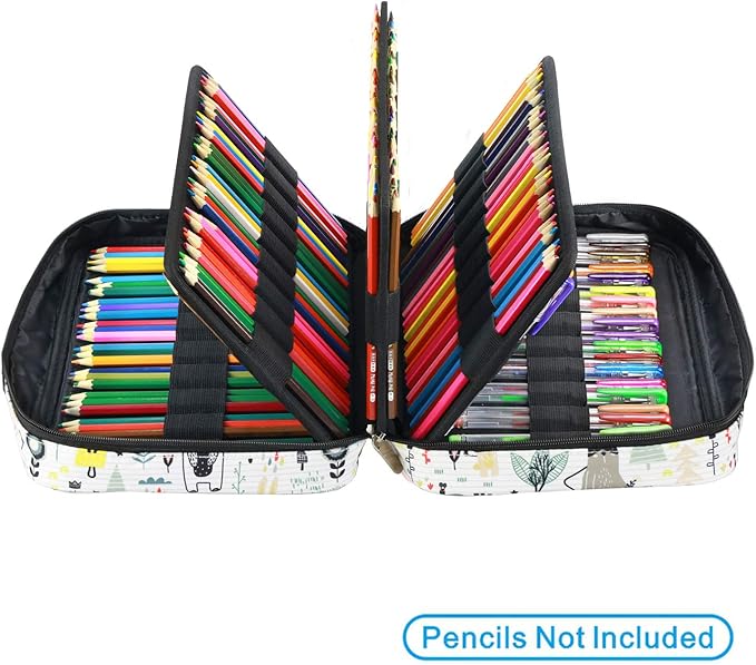 YOUSHARES Colored Pencil Case 220 Slots Pen Case Organizer With Handy Wrap & Zipper, Multilayer Holder for Prismacolor Colored Pencils & Gel Pen (Forest)