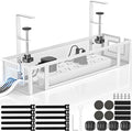Under Desk Cable Management Tray - GZOKMOG No Drill Cord Organizer with Clamp, Reinforced Metal Mesh Workspace Organizers for Wire, Office Desk Accessories, 1 Pack White, 15.75 inch