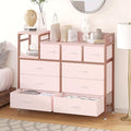 Jojoka 9 Drawer Dresser TV Stand with Charging Station,Modern Entertainment Center for Living Room & Bedroom with Power Outlets, Open Storage Shelves, Pink