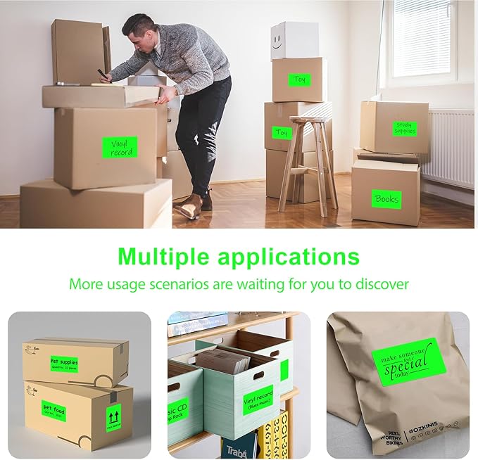 YOULAISHI 3 X 5 Inch Printable Waterproof Rectangle Color Coding Labels, 300 Per Roll Adhesive Color Coding Stickers for Bar-Codes, Address, Small Business Labeling, Inventory, Fluorescent Green