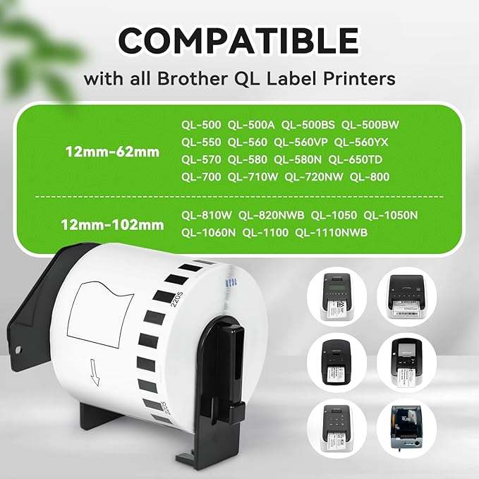 Suminey - Compatible Continuous Labels Replacement for Brother DK-2205 (2.4 in x 100 ft), Use with Brother QL Label Printers [10 Rolls+ 1 Refillable Cartridge]