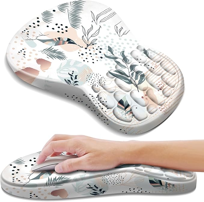 YIWEI Ergonomic Mouse Pad with Wrist Rest - Comfortable Office Mousepad with Memory Foam Wrist Support for Carpal Tunnel Relief, Mouse Pads with Non-Slip Base for Gaming and Home (Boho Leaves)