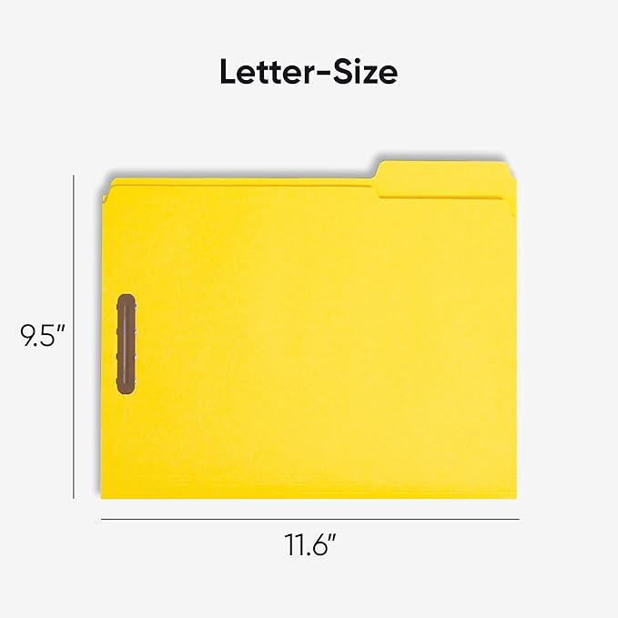 Smead Fastener File Folders, Reinforced 1/3-Cut Tabs, 2 Fasteners, Letter Size, Assorted Coolors, 50 per Box (11975)