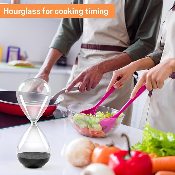 SWISSELITE Hourglass Sand Timers, Hourglass Sand Clock Inspired Glass for Home, Desk, Office Decor(8Inch-30Mins Black Beauty)