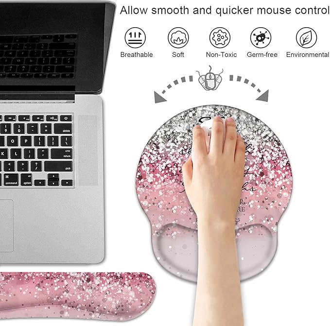 Keyboard Wrist Rest and Mouse Pad Wrist Support Set with Coasters, Non-Slip PU Base Ergonomic Gaming Mousepad for Home Office Working Studying Easy Typing & Pain Relief, Bible Verses Proverbs 31:25