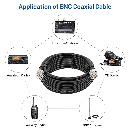 BNC Cable - 25FT RG58 50 ohm Male to Male Coax Cables Low Loss BNC Extension Coaxial Cable with for Antennas, RF Radios, Modems, Oscilloscopes, Spectrum, etc (Black)
