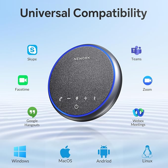 NEWORK AI Conference Speakerphone – 3 AI Mics, 360° Clear Voice, Noise Reduction, 12H Battery, Bluetooth & USB-C, Perfect for Home & Office Meetings