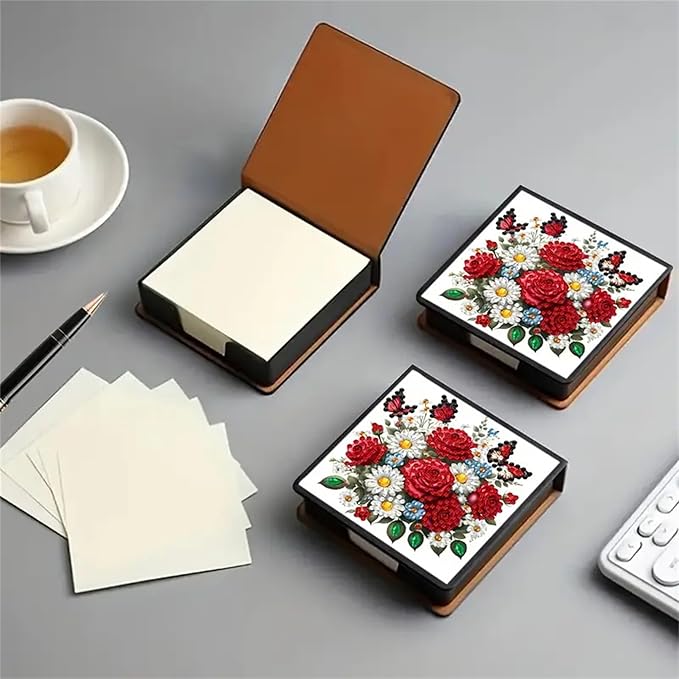 Rose Diamond Painting Kit Note Box,Memo Paper Storage Box Diamonds Art,Sticky Note Holder Diamond Art,Diamond Painting Memo Pad for Office Desk. (Rose)